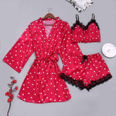 Women's Underwear Pajamas Sets Lingerie Dress Sexy Silk Satin Robe 3pcs Sleepwear Cami Top Stain Pjs for Women
