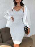 Gray Sleeveless Dress Lingerie Suspenders Mid-Length Skirt V Neck Lace Sexy Suspender Tight Dresses