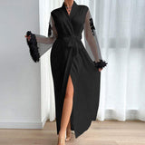 Sexy Netting Cardigan Pajamas Plain Popular Night Gown Simulated Feather Bathrobe