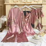 4-piece Nightdress Set Printing Night Dresses for Woman Ice Silk Women's Sleepwear