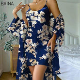 Women's Summer/Spring Two-Piece Set Home Lace-Up Nightgown with Mid-Length Outer Wear Thin Outer Wear Nightgown