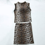 New Arrival Women Sleeveless Top Short Skirts Sets See Through Leopard Printed Clothes Sexy Two Pieces Sets for Women