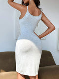 Breathable Slim Knitted Fabric Knee-length Dress Lace Hollow Spaghetti Straps Dresses