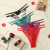 Hot Selling Multi-colors Double Crossover Slim Strap Hollow Out Mid Waist Panties Plus Size 1XL-4XL Women's Lace Thongs G-string