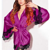 Women's Sexy Long Sleeve Robe Chiffon Bathrobe Nightgown Flirty European Style Sexy Cutout