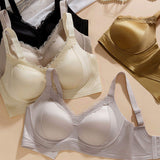 High Quality Breathable Thin Sexy Lace Solid Satin Push-Up Wire-Free Seamless Shaping Sleep Comfortable Bra for Women