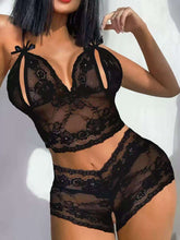 Women's Sexy Floral Lace Lingerie Set Two-Piece Wire-Free Bra and High Waist Hipster Panties with Transparent Cut Black XL