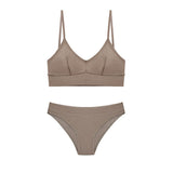 Women's Cotton Underwear Set Sexy Solid Backless Sling Lingerie High Elasticity Sporty Bra Bikini Fitness Crop Top