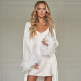 Vintage Bathrobe Sexy Japanese Sleepwear Simulated Feather Cardigan Pajamas