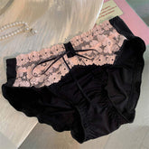 Women's Sexy Pure Desire Black-Pink Sweet Girl-Like Hollow Lace Breathable Underwear