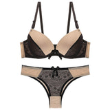 Large Plus Cup Size Solid Pattern Lace Thong Lingerie Set Embroidered G-String T-Back Panties Bikini Style Bra Underwear