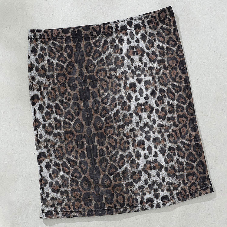 Wholesale Custom Stretch Bodycon Skirt Summer Skirt Women Sexy See Through Mesh Leopard Print Mini Skirt