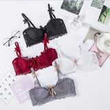 Women's Demi Cup Underwire Bra and Panty Set Lace Soft Cotton Sexy Embroidered Lingerie Solid Pattern Bikini