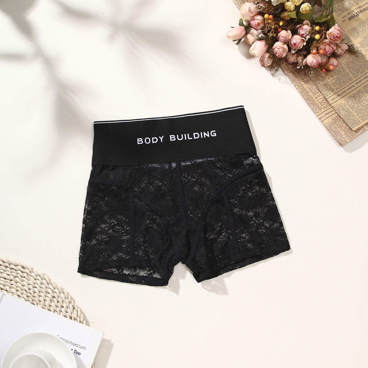 Breathable Boxer Shorts Anti-glare Hip-lifting Mid-waist Lace Panty See-through Boyshort