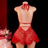 Plus-size New Style Lace Deep-V See-through Seductive One-piece Jumpsuit Open-crotch No-removal Women's Sexy