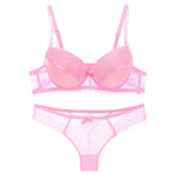 Large Size Sexy Slim Transparent Lace Lingerie Set Young Girl's Bra and Panties