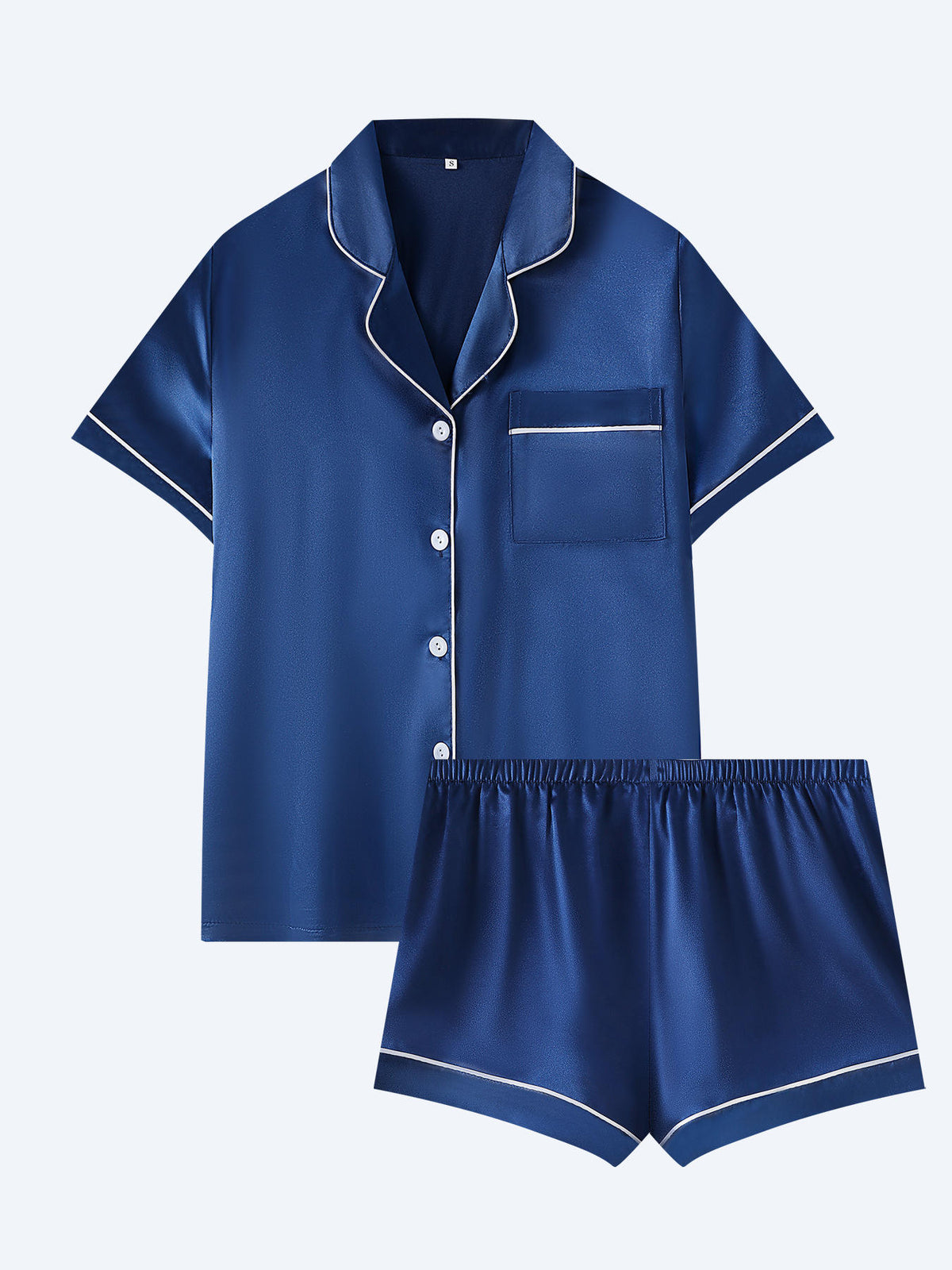 Women's Summer Loungewear Set - Solid Color Cardigan with Lapel Short Sleeves Short Pants Satin Finish