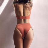 Women's Cotton Underwear Set Sexy Solid Backless Sling Lingerie High Elasticity Sporty Bra Bikini Fitness Crop Top