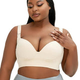 Women's Plus Size Push-Up Bra with Full Back Coverage Solid Pattern Deep Cup-for Hiding Back Fat Smooth Bra