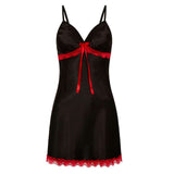 New European and American Style Satin-like Lace Trim Bow Camisole Nightdress