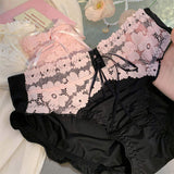 Women's Sexy Pure Desire Black-Pink Sweet Girl-Like Hollow Lace Breathable ODM Underwear