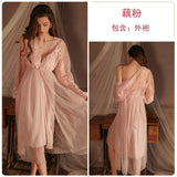 Sexy Deep V Seductive Lace Satin Nightgown Mesh Gown Women's Loungewear Women's Sleepwear