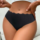 European American Style Seamless Women's Bikini Panties Solid Color Hollow Wave Waistband Low-Rise Nylon Adhesive