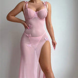 Sexy Lingerie Sheer Mesh Temptation Lace High-Slit Camisole Embroidered Dress