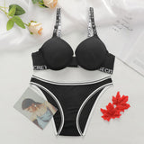 Bra Set Beauty Back Push up Adjustment Shoulder Strap Simple Solid Color Underwear
