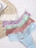 Hot Selling Comfortable Multi Color See-though Mid Waist Floral Lady Underpant Women's Lace Panty Thong