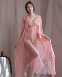 Sexy Lace Transparent Long Robe Plus Size Women's Sleepwear Night Dresses for Brides