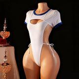Lingerie Hidden-Clasp Open-Crotch Bodysuit Hollowed-Out Tight Polyester