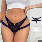 Hot Selling Floral Pattern Double Strap Low-waisted Hollow Out Bow Crotchless Panty Woman G-string Thong Adult Lace Panties