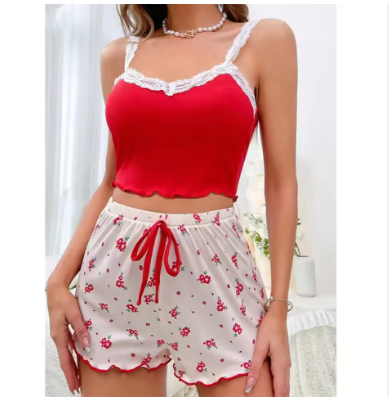 Luxury Printed Loungewear Set – Elegant Women’s Sleeveless Sleepwear for Sophisticated Home Comfort