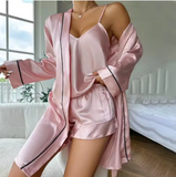 Luxury 3-Piece Summer Pajama Set – Elegant Women’s Cami, Shorts, and Sophisticated Matching Loungewear Wrap