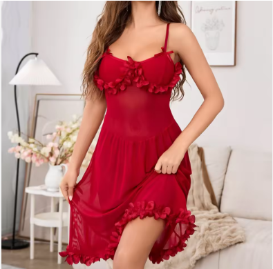Luxury Lace & Mesh Nightdress – Elegant Women’s Transparent Sleepwear with Sophisticated Intricate Detailing
