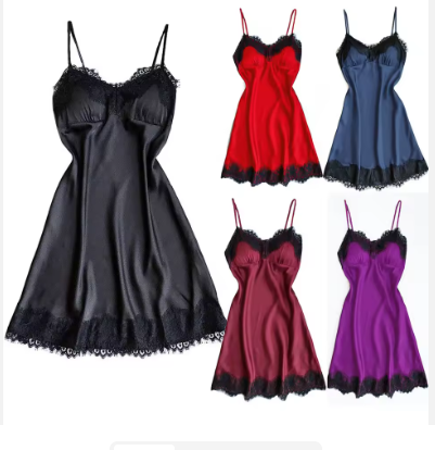 Luxury Lace-Trimmed Cami Nightdress – Elegant V-Neck Sleepwear in a Variety of Sophisticated Colors