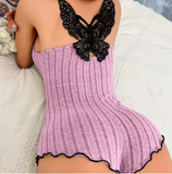 Luxury Butterfly-Embellished One-Piece Nightgown – Elegant Sleeveless Spaghetti-Strap Jumpsuit with Sophisticated Tulle Accents