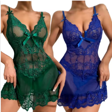 Luxury Lace & Mesh Nightgown – Elegant Knee-Length Plus Size Sleepwear with Breathable Sheer Detail