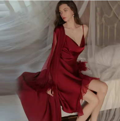 Luxury Satin Silk Robe – Elegant Women’s Standalone Sleepwear with Sophisticated Lace Detailing
