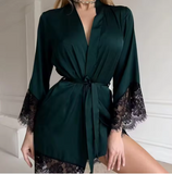Luxury Japanese-Style Satin Robe – Elegant Alluring Nightgown with Sophisticated Kimono-Inspired Silhouette