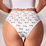 Dachshund Pattern Comfortable Briefs Pet Underwear Women's Panties Dog Print White Underwear Daily