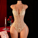 European American Sexy Lace Thin Open-Crotch No-Removal Bodysuit Lingerie Women's Backless Seductive Hot