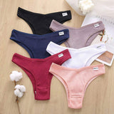FINETOO Women's Cotton Thong Panties Low Waist Sexy Crocheted Underwear Female Briefs Lingerie with Low-rise Rise Type