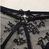 Black Color Low-waisted Hollow Out with Bow Hollow Open Crotch Plus Size1XL-4XL Women's Lace Panty G-string Thong