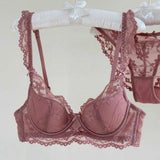 French Style Lingerie Set for Women - Sheer Push-Up Bra Small Bust Side-Support Anti-Sagging Lace Back bras for women