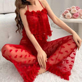 European American Sexy Pajamas Lace Dress Perspective Heart Pattern Full Length