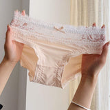 Lace Underwear Girls Bow Anti-Bacterial Sexy Women's New Style Mid-Waist Thong Mesh Shorts Ice Silk