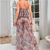 Luxury 2-Piece Printed Mesh Pajama Set – Elegant Women’s Sheer Nightgown and Sophisticated Loungewear