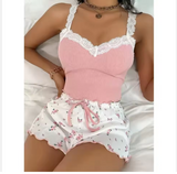Luxury Printed Loungewear Set – Elegant Women’s Sleeveless Sleepwear for Sophisticated Home Comfort